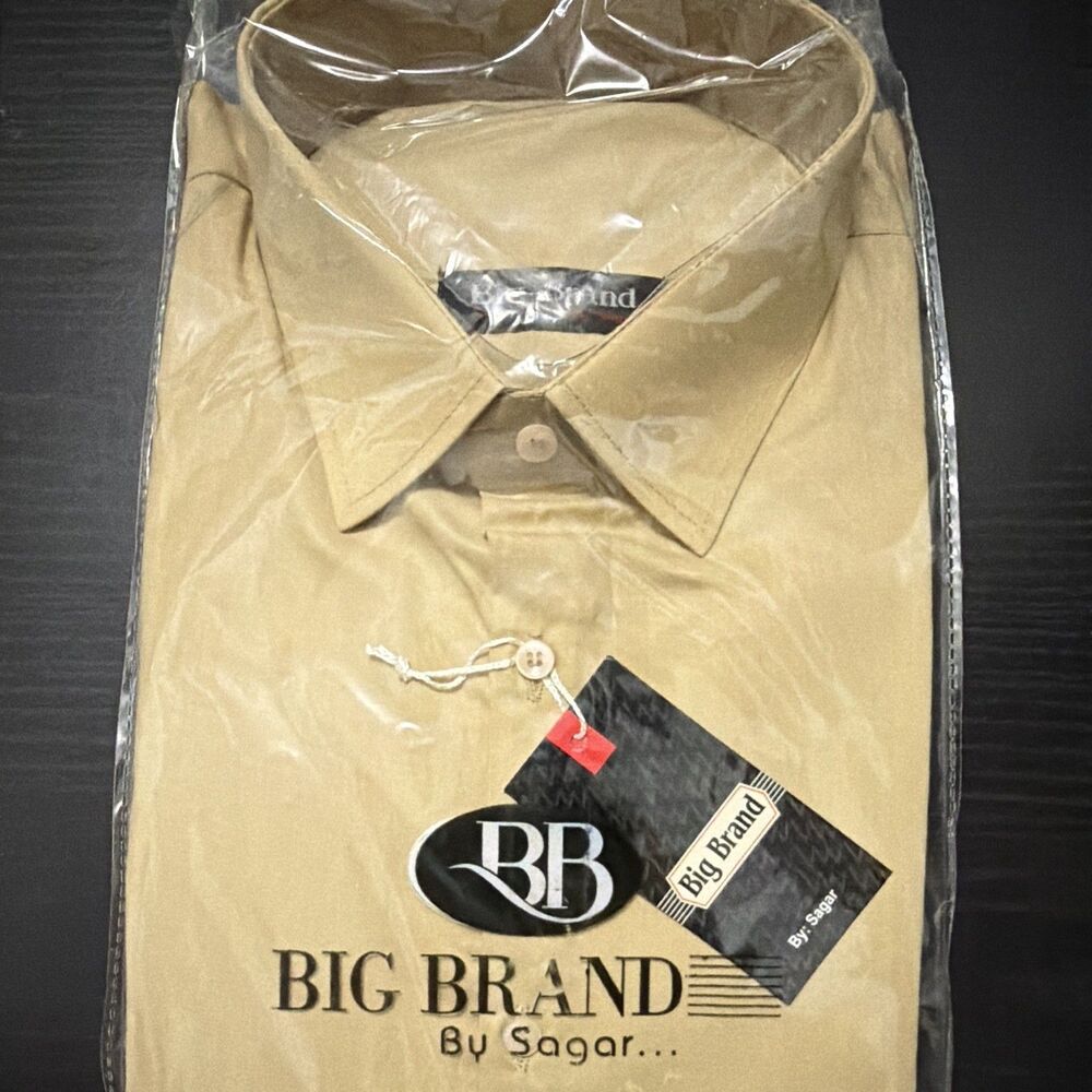 Big Brand by Sagar Men’s Tan Button Down Dress Shirt New in Package NWT